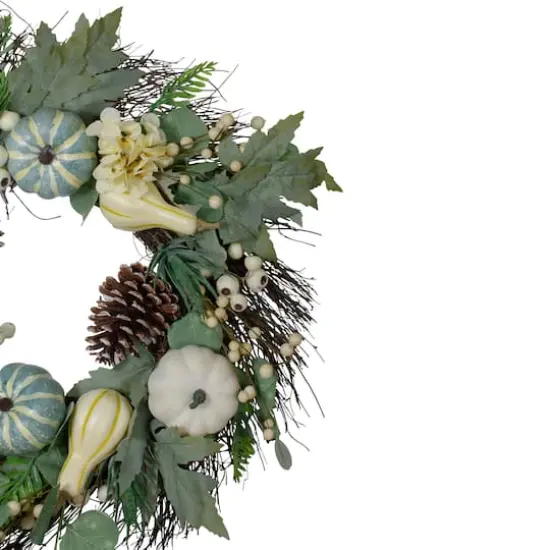 22" Green & White Pumpkins & Berries Fall Harvest Wreath {5}