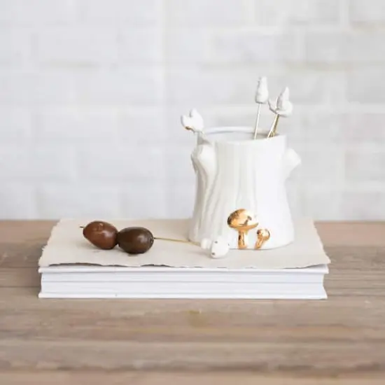 Hello Honey&reg; White & Gold Forest Icon Appetizer Picks with Stump Holder Set {3}