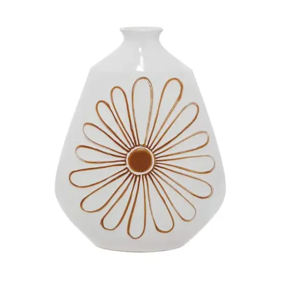 18" White Ceramic Handmade Daisy Floral Vase {6}