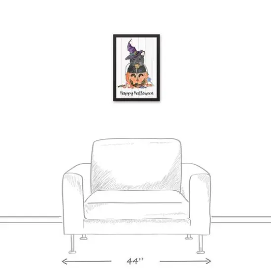 Black Cat Candy Jack-O-Lantern Black Framed Canvas Wall Art {5}