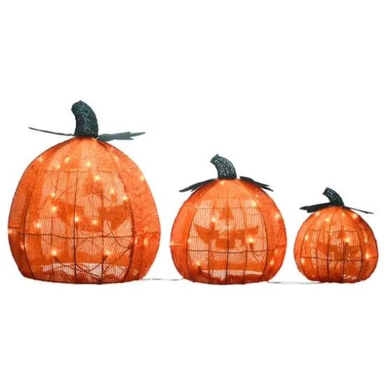 15" Orange LED Jack-O-Lantern Trio {5}