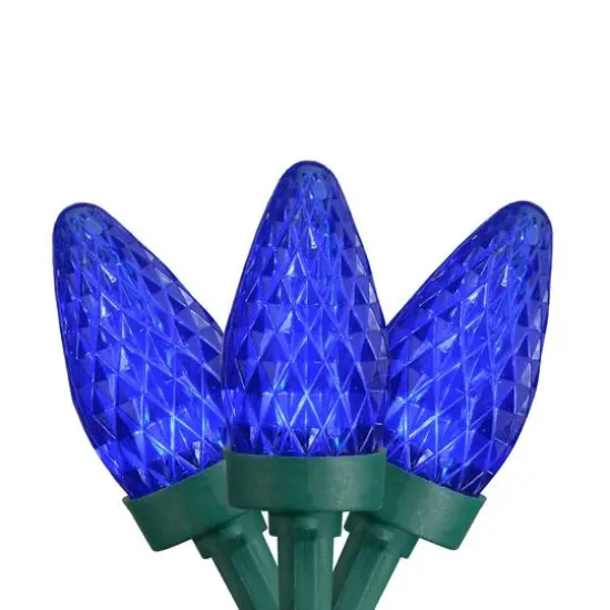 50ct. Faceted Blue LED C7 Christmas String Lights with Green Wire {1}