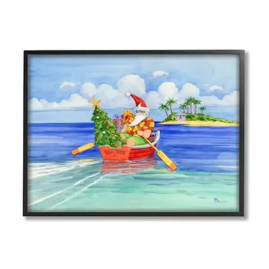 Stupell Industries Santa's Delivery Tropical Christmas Boat Framed Giclee Art Black {1}