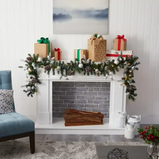 9ft. Pre-Lit Clear LED Ornament & Pinecone Artificial Christmas Garland {6}