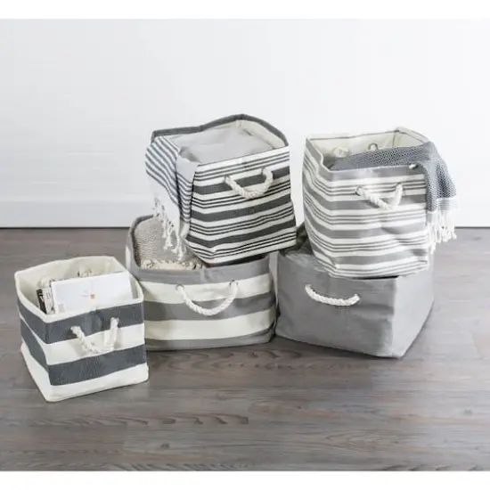 DII&reg; Large Striped Rectangle Woven Paper Storage Basket Gray {6}