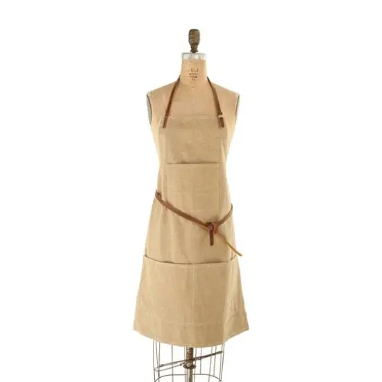 Hello Honey&reg; Khaki Apron with Pockets & Leather Ties {1}