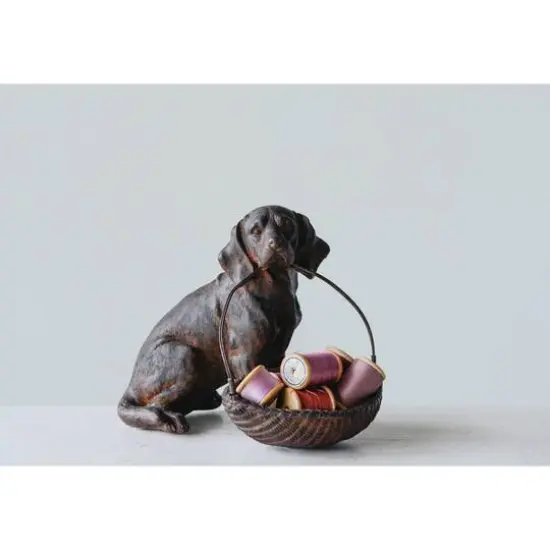 Hello Honey&reg; Resin Sitting Dog Holding Basket {6}