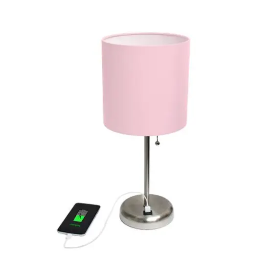 Creekwood Home 19.5" Oslo USB Port Table Lamp Brushed Steel/Light Pink Shade {7}