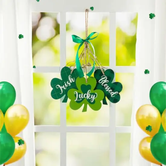 Glitzhome&reg; 18.5" St. Patrick's Wooden Shamrock Door Hanger {4}