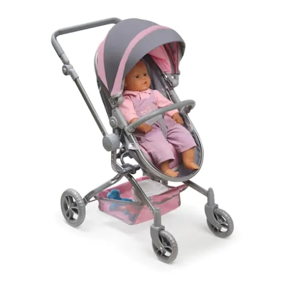 Badger Basket Gray & Pink Daydream Multi-Function Single Doll Pram & Stroller {5}