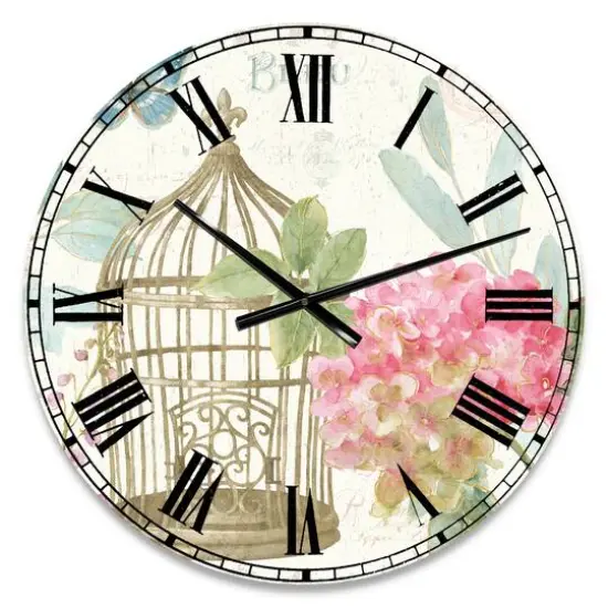 Designart 'Vintage Floral Birdcage I Traditional Wall Clock {1}