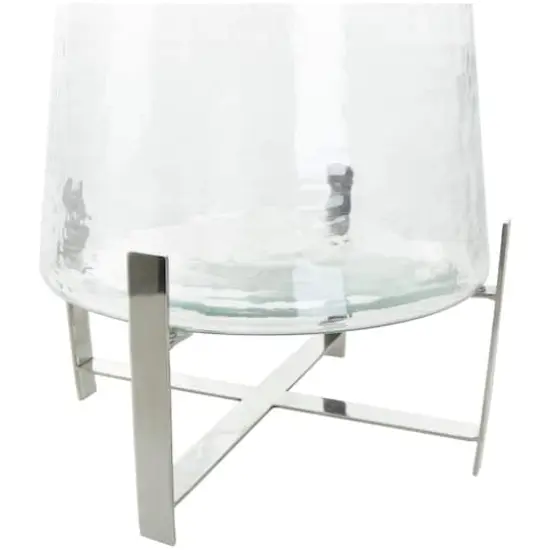 16" Clear Glass & Stainless Steel Hurricane Candle Holder {4}