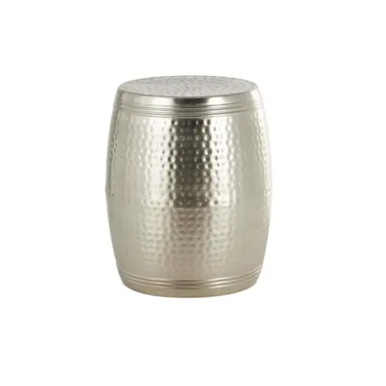 19" Silver Metal Handmade Hammered Drum Accent Table with Hammered Design {8}