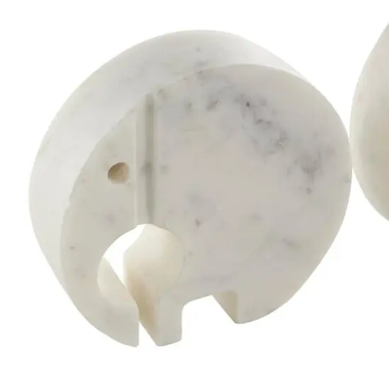 White & Gray Circular Abstract Marble Elephant Sculpture Set {6}