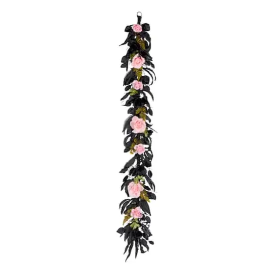6ft. Cute & Creepy Pink & Black Halloween Flower Pre-Lit LED Garland {5}