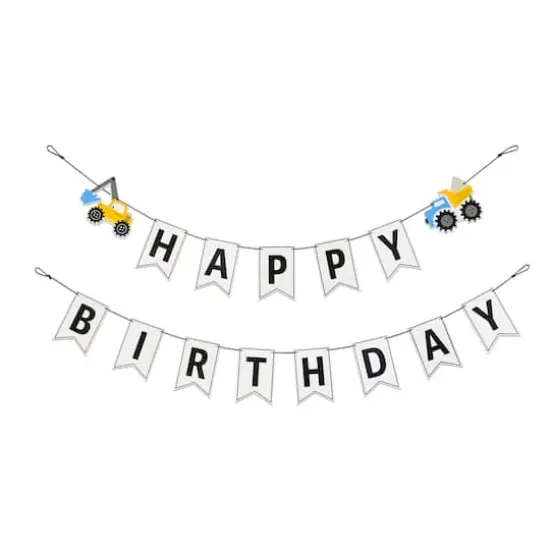 5ft. White Happy Birthday Construction Banner Set by Celebrate It&trade; {1}