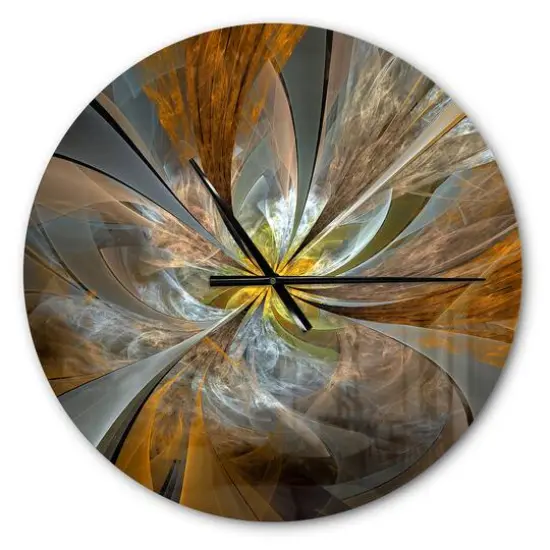 Designart Symmetrical Yellow Fractal Flower Modern Wall Clock {1}