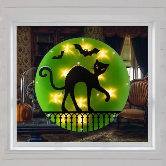 Lighted Black Cat Halloween Window Silhouette {3}
