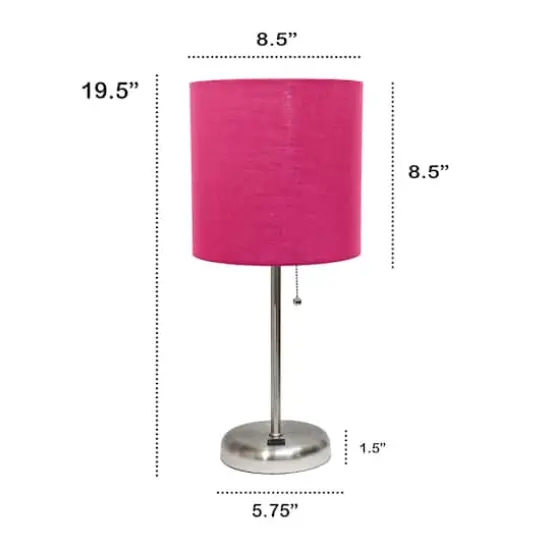 Creekwood Home 19.5" Oslo USB Port Table Lamp Brushed Steel/Pink Shade {4}