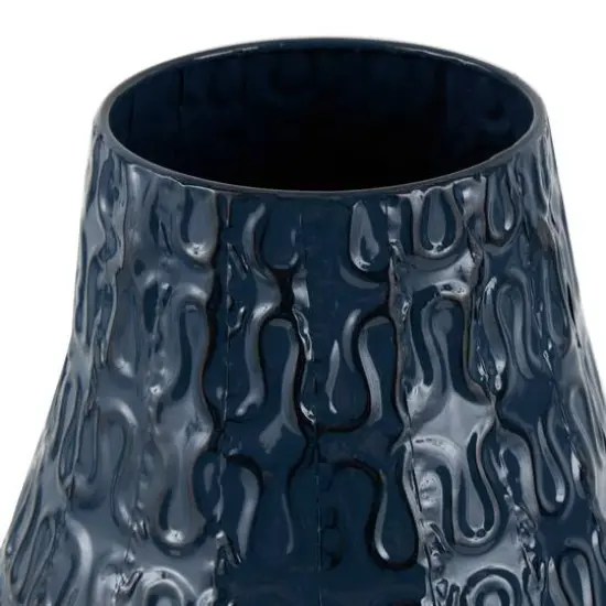 20" Dark Blue Metal Dimensional Textured Vase {6}
