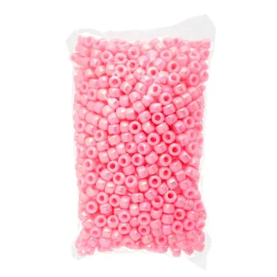 John Bead 9mm Opaque Plastic Pony Beads, 1,000ct. Pink AB {6}