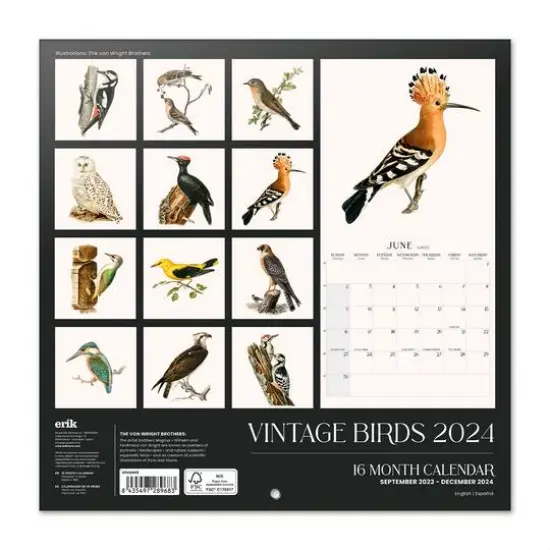 TF Publishing 2024 Vintage Birds Bilingual Wall Calendar {3}