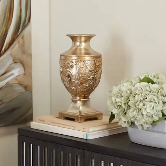 Gold Polystone Traditional Vase, 7" x 7" x 7" {9}