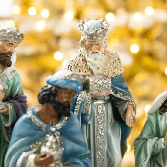 Glitzhome&reg; 12 Piece Deluxe Blue Nativity Figurine Set {5}