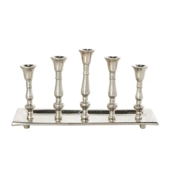 Aluminum 5 Candle Candelabra with Candle Plate Silver {9}