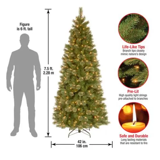 7.5 ft. Pre-Lit Tacoma Pine Slim Artificial Christmas Tree, Clear Lights {6}