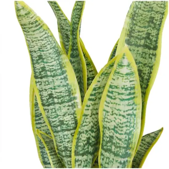 25" Green Snake Faux Foliage Artificial Plant with White Porcelain Pot and Gold Stand {5}