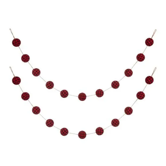Glitzhome&reg; 6ft. Red & Black Plaid Fabric Garland Set {1}
