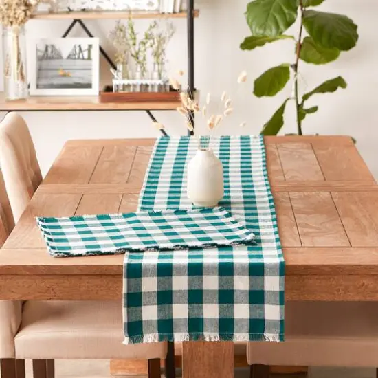 DII® Heavyweight Check Fringed Cotton Placemats, 6ct. Teal {7}