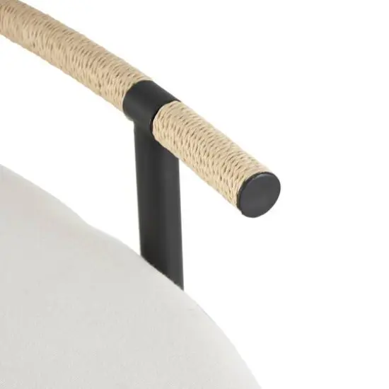 60.25" White Fabric Abstract Upholstered Oval Home Bench with Black Metal Frame & Rope Rod Backrest {6}