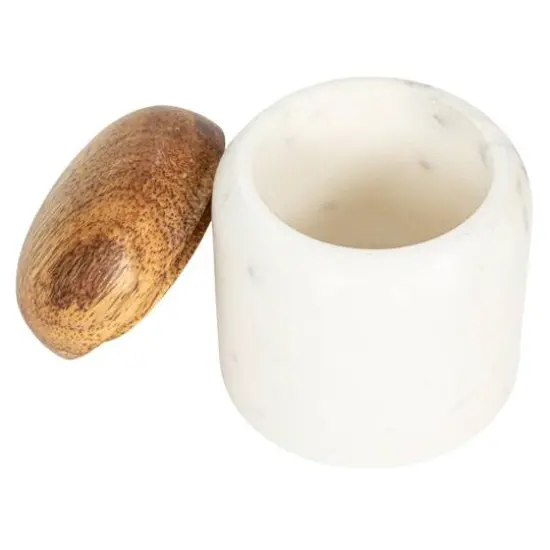 Hello Honey® 3.25" White Marble & Mango Wood Pinch Pot with Lid {7}