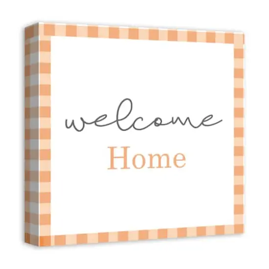 Orange Plaid Welcome Home Canvas Wall Art {3}