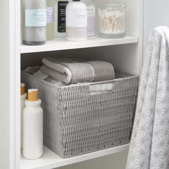 Simplify Large Gray Rattan Storage Tote Basket {2}