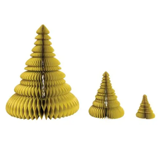 Hello Honey&reg; Chartreuse Glitter Handmade Recycled Paper Folding Honeycomb Trees Set {4}