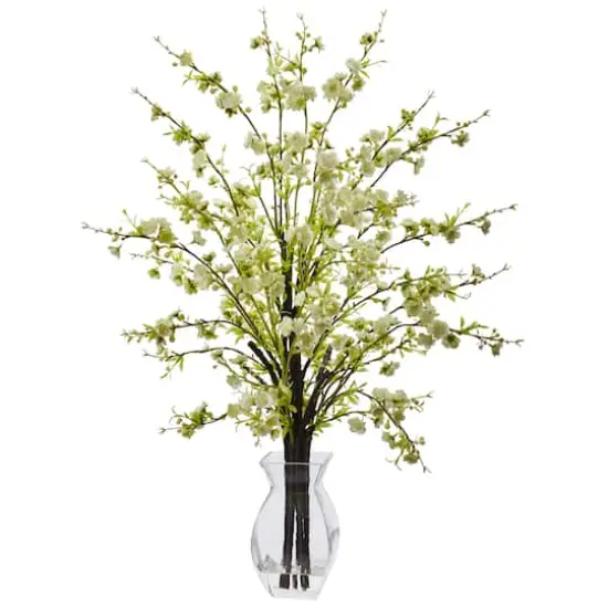 2ft. White Cherry Blossom in Glass Vase {1}