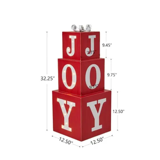 Glitzhome&reg; 32" Lighted Wooden Block JOY Porch Sign {5}