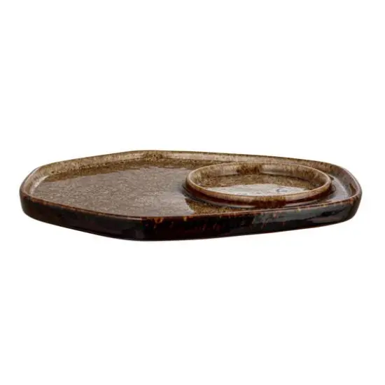 Hello Honey® 8" Brown Glaze Ceramic Candle Holder with Tray {4}
