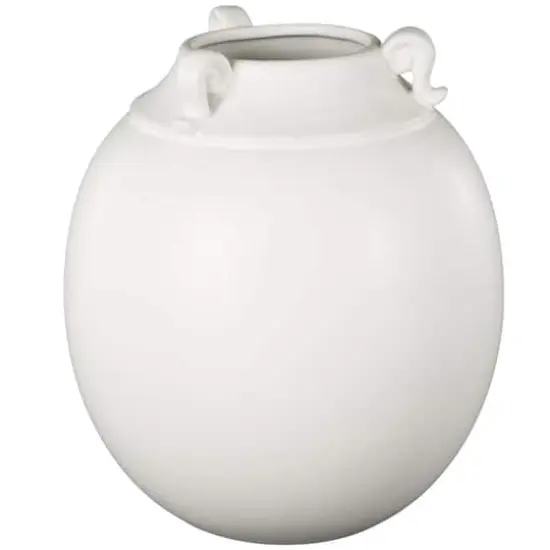 11" White Ceramic Minimalistic Vase with Scroll Handles {1}