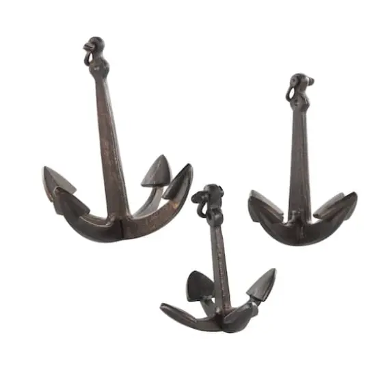 Weathered Copper Aluminum Anchor Sculpture with Hanging Hooks Set {1}