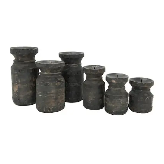 Hello Honey&reg; Black Found Wood Pillar Candleholders Set {4}
