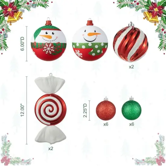 Glitzhome&reg; 18 Pack Whimsical Red & Green Deluxe Large Ornaments {9}
