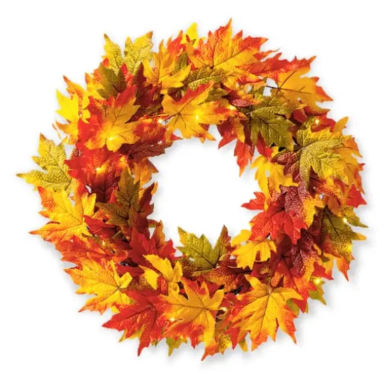 Glitzhome&reg; 24" Fall Lighted Maple Leaves Wreath with Timer {8}