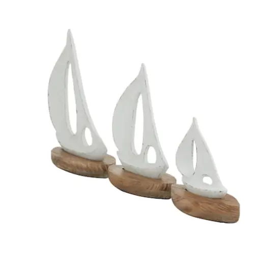 Set of 3 White Wood Coastal Sculptures, 11" x 8" x 5" {4}