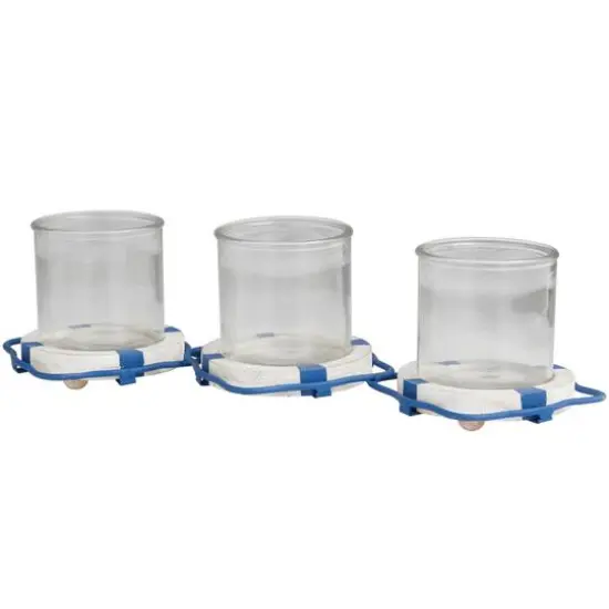 Blue Metal Distressed 3-Linked Buoy Candle Holder with White Wood Accents {4}