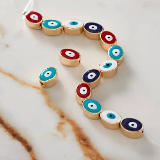 Multicolor & Gold Evil Eye Oval Beads, 9mm by Bead Landing&trade; {3}