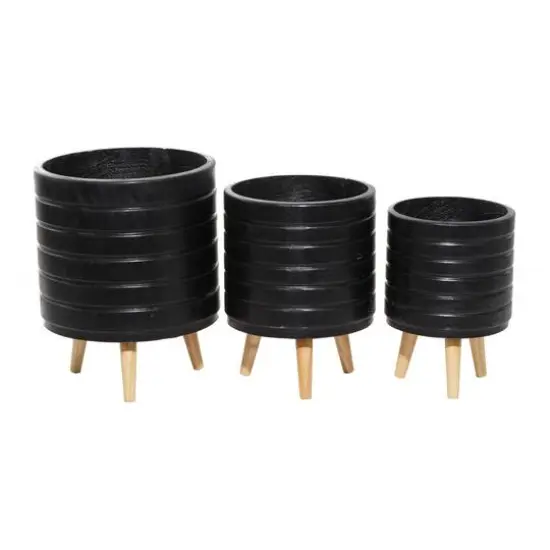 CosmoLiving by Cosmopolitan Set of 3 Black MgO Planter 18", 16", 15" {7}